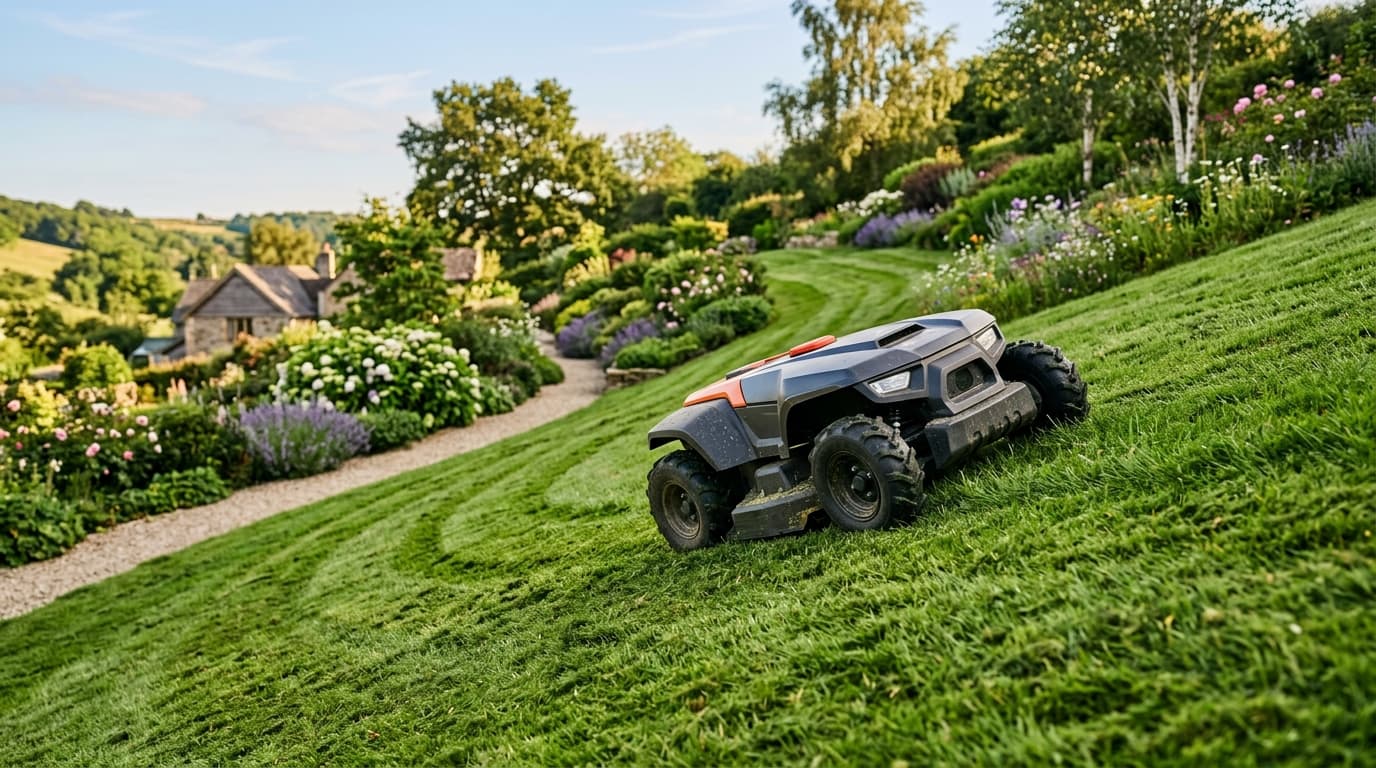 Meilleur robot tondeuse pour terrain en pente en 2026 : le top 6 par niveau de pente